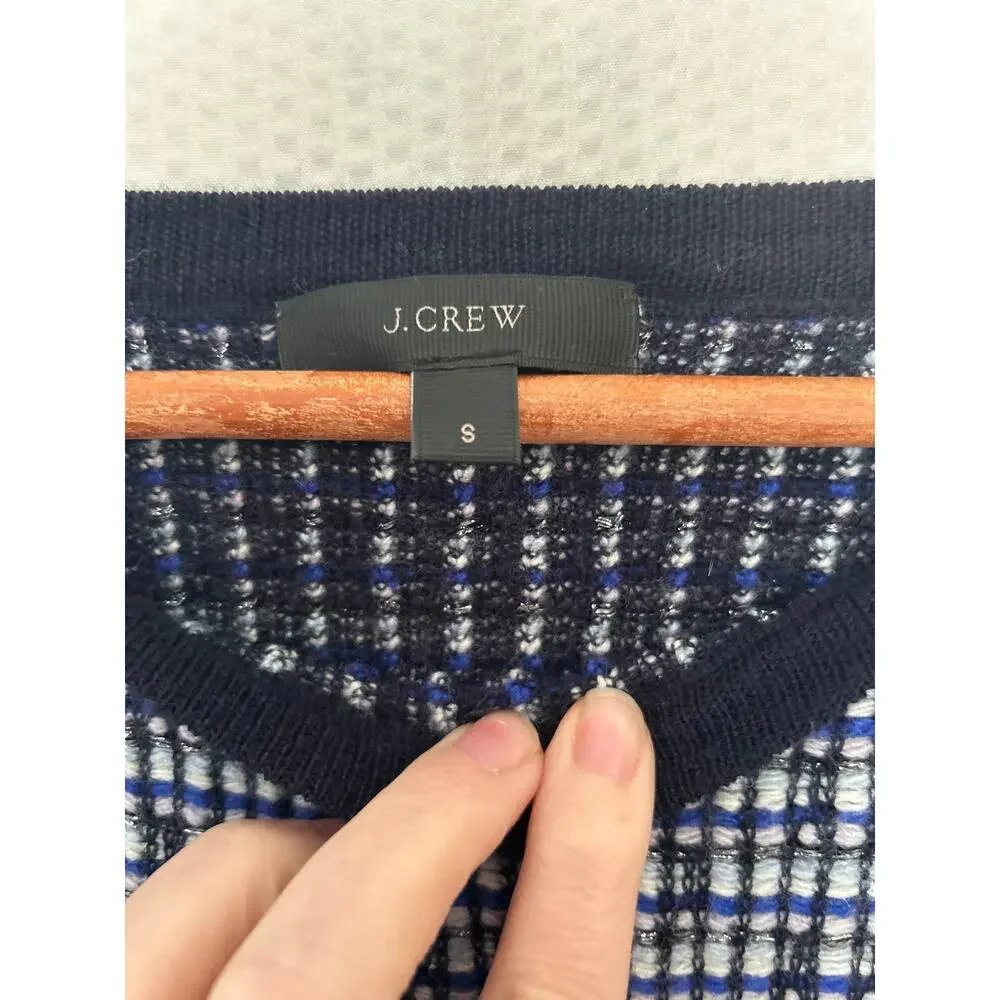 J.Crew Women’s Wool Blend Knit Sweater Navy Cream Size Small Crewneck‎ Pullover